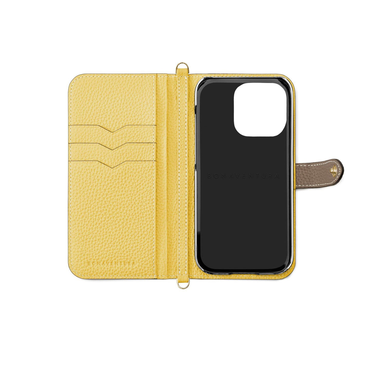 iPhone 14 Pro Belted Diary Case Shrink Leather (Etoupe × Yellow)