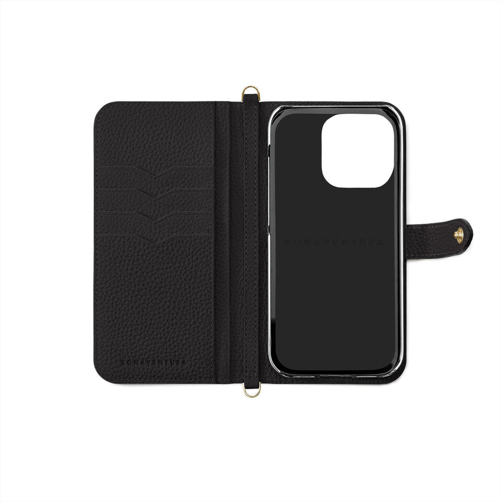 iPhone 14 Pro Max Belted Diary Case Shrink Leather (Black)