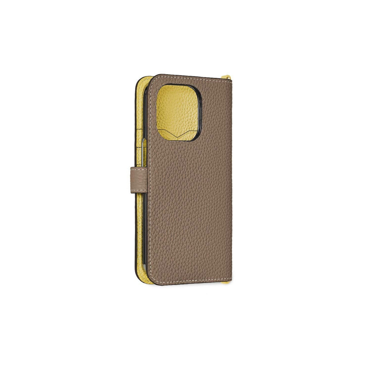 iPhone 15 Pro Belted Diary Case Shrink Leather (Etoupe × Yellow)