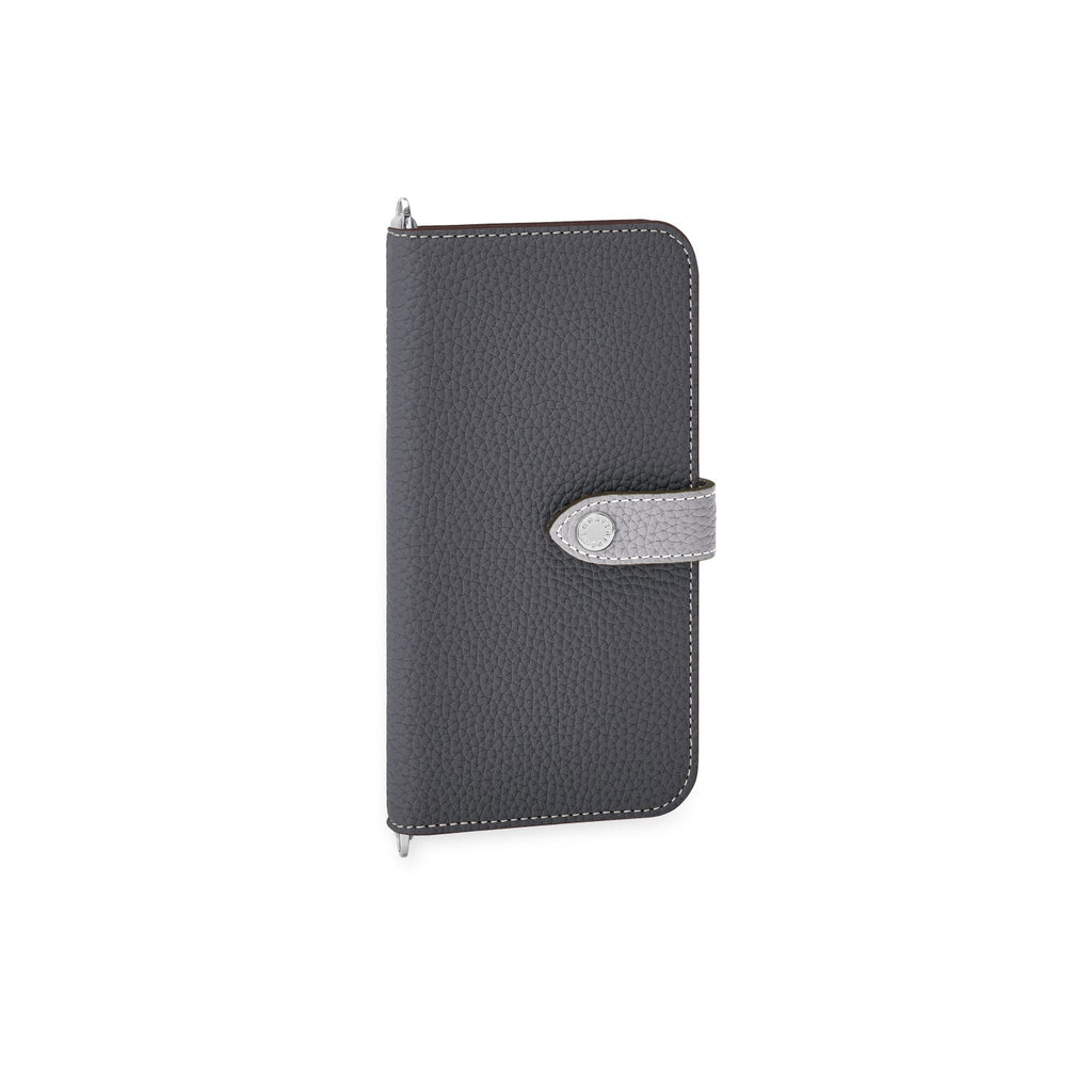 iPhone 15 Plus Belted Diary Case Shrink Leather (Charcoal Gray × True Gray)