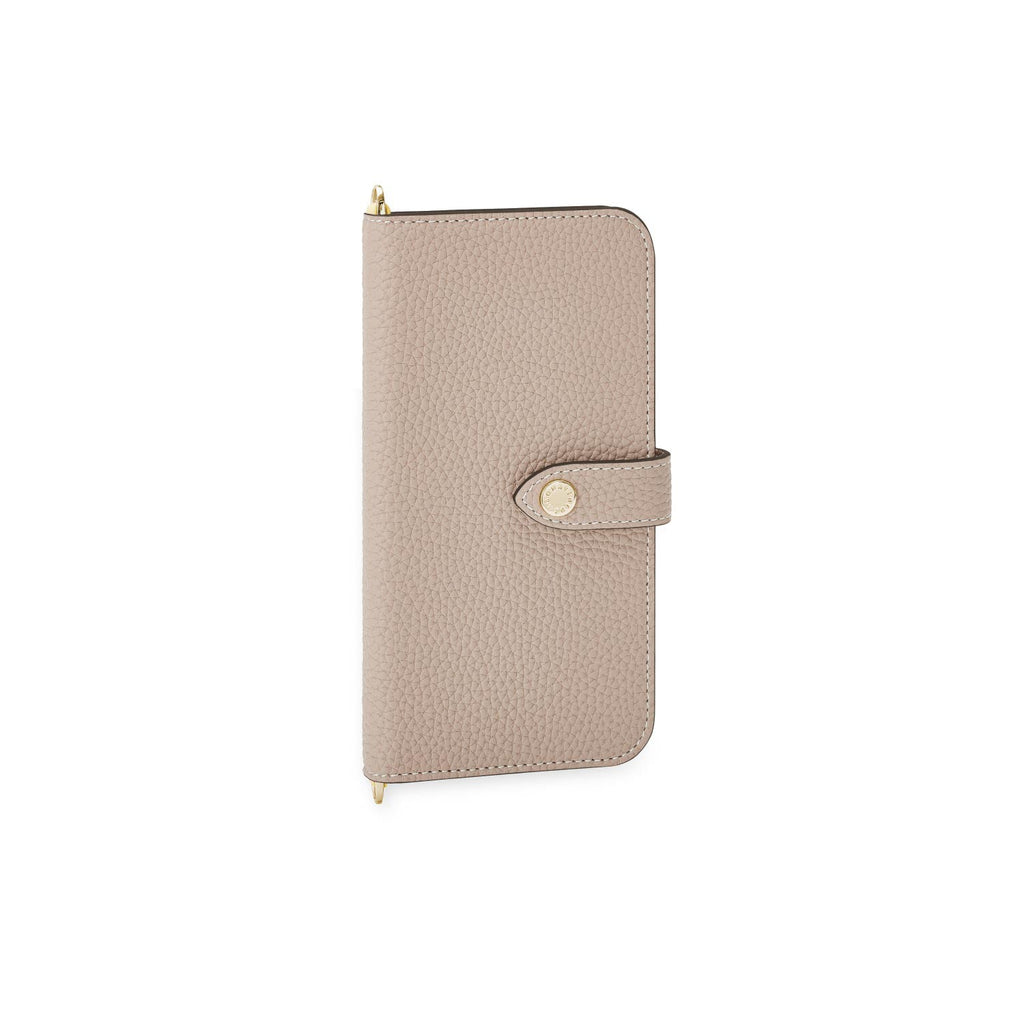 iPhone 15 Plus Belted Diary Case Shrink Leather (Greige × Yellow)