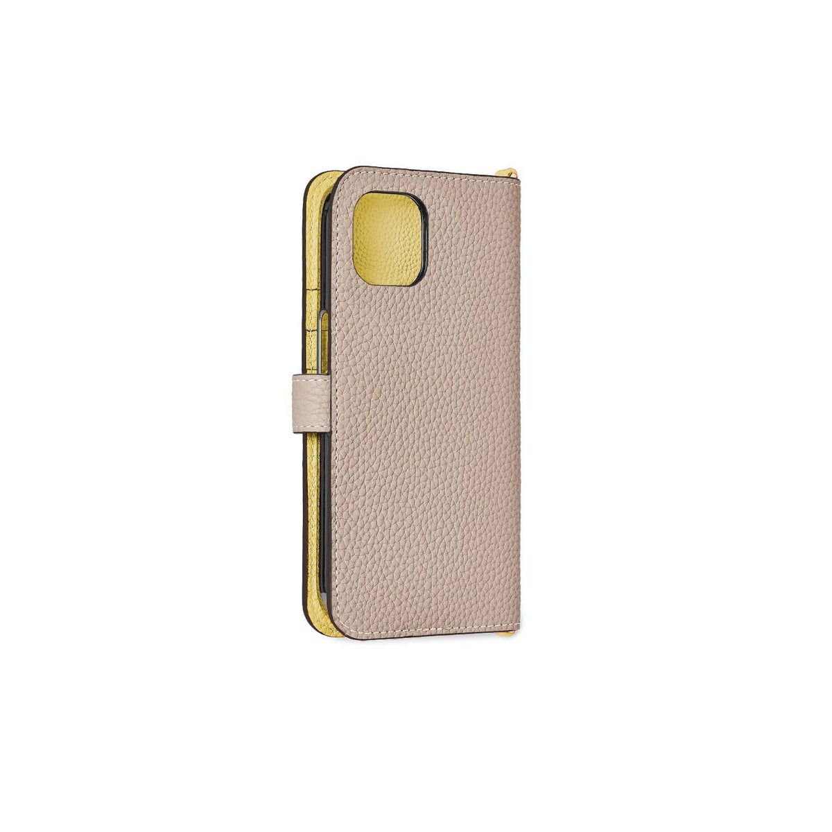 iPhone 15 Plus Belted Diary Case Shrink Leather (Greige × Yellow)