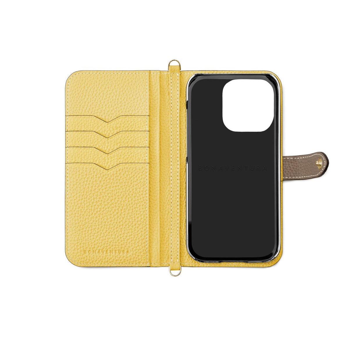 iPhone 15 Pro Max Belted Diary Case Shrink Leather (Etoupe × Yellow)