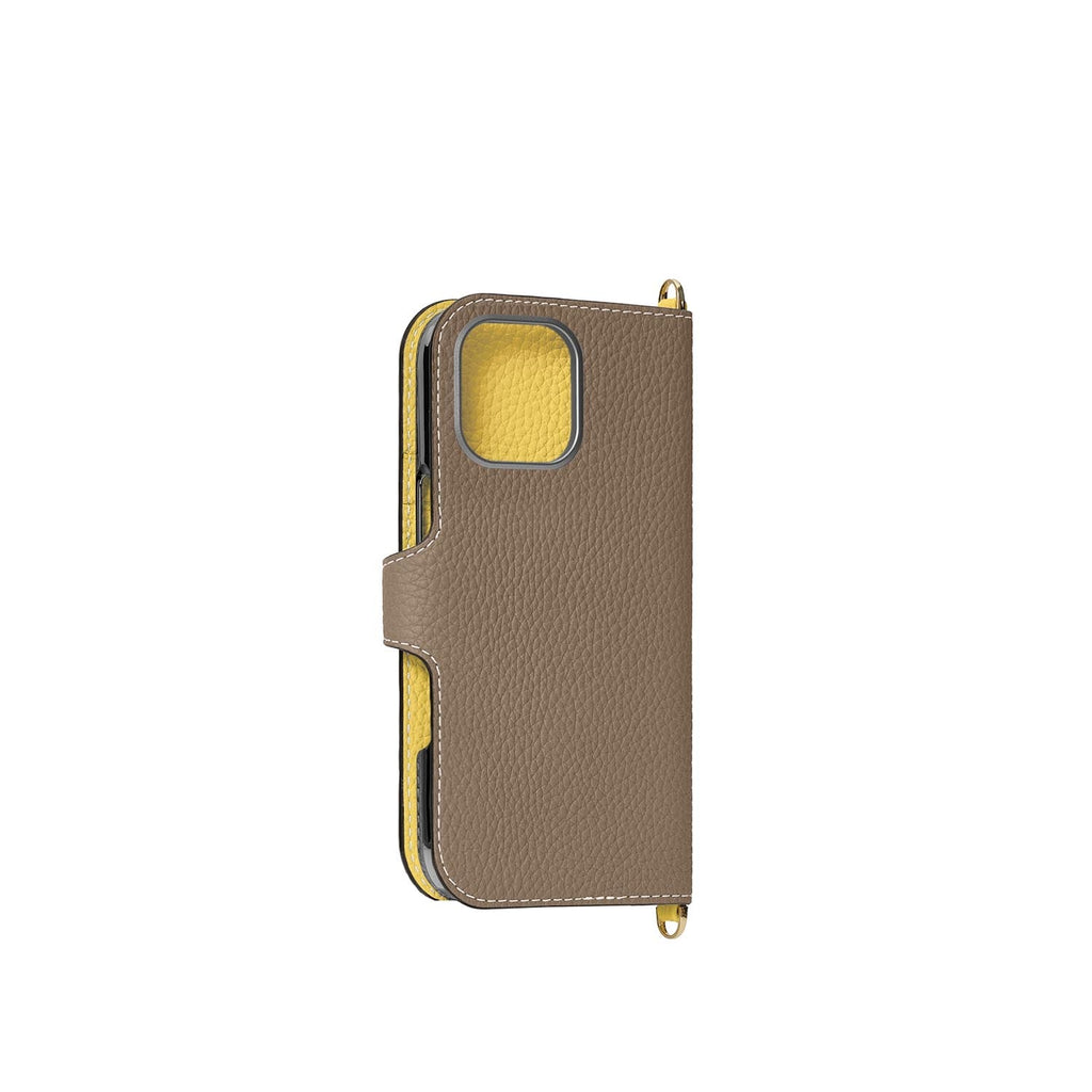 iPhone 17 Belted Diary Case Shrink Leather (Etoupe × Yellow)