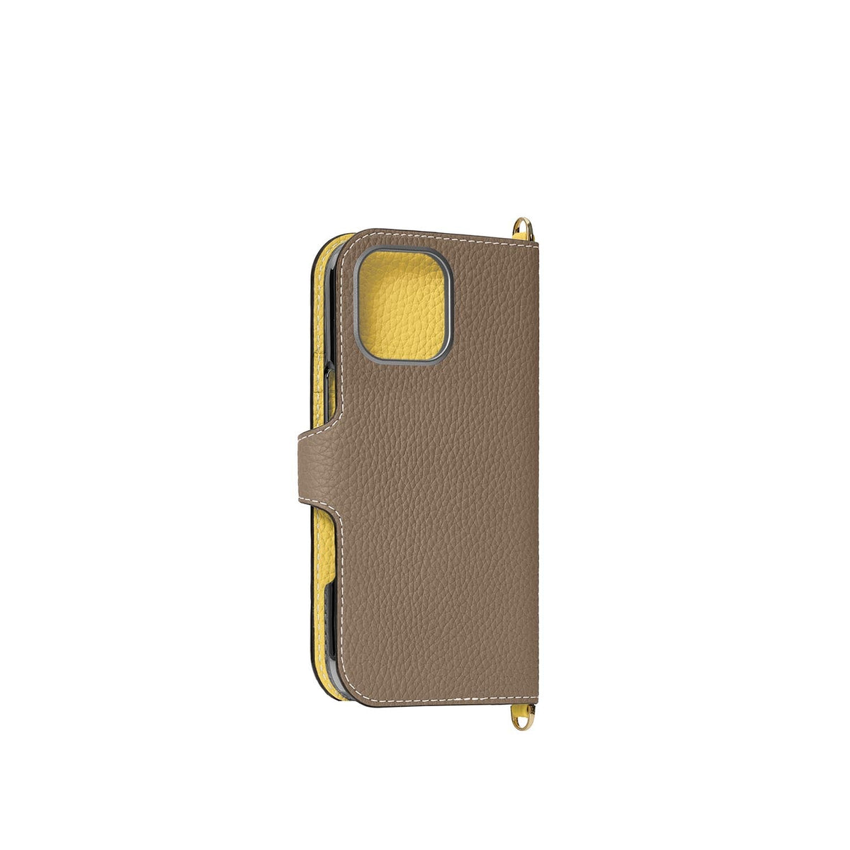 iPhone 17 Belted Diary Case Shrink Leather (Etoupe × Yellow)
