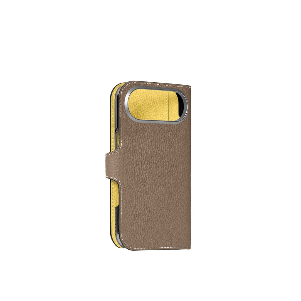 iPhone Air Belted Diary Case Shrink Leather (Etoupe × Yellow)