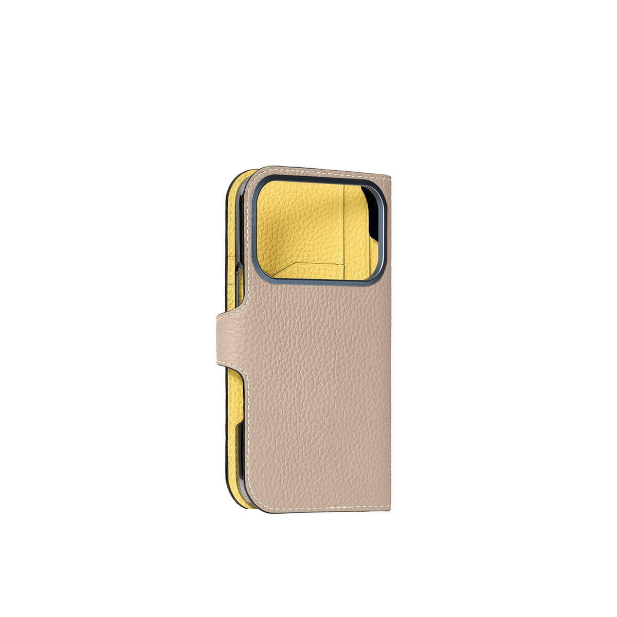 iPhone 17 Pro Belted Diary Case Shrink Leather (Greige × Yellow)