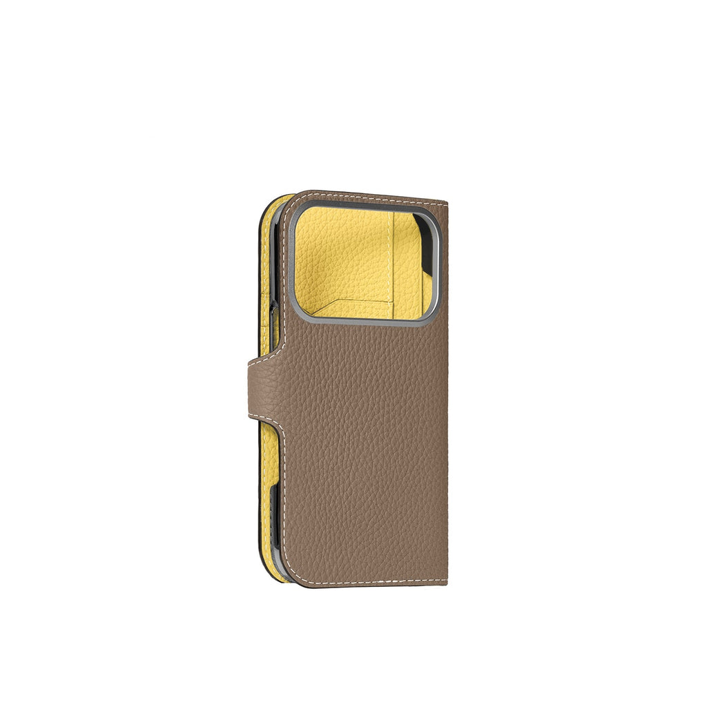 iPhone 17 Pro Max Belted Diary Case Shrink Leather (Etoupe × Yellow)
