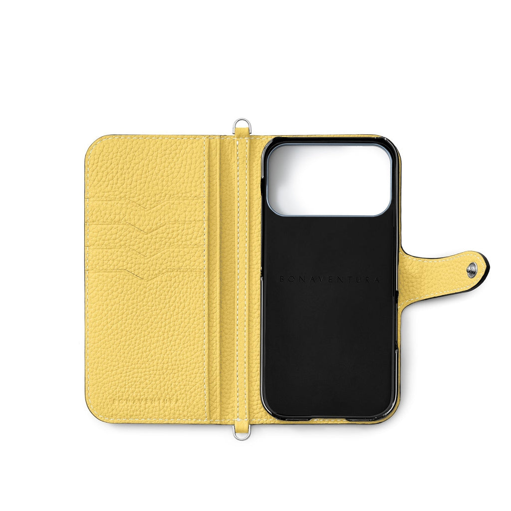 iPhone 17 Pro Max Belted Diary Case Shrink Leather (Etoupe × Yellow)