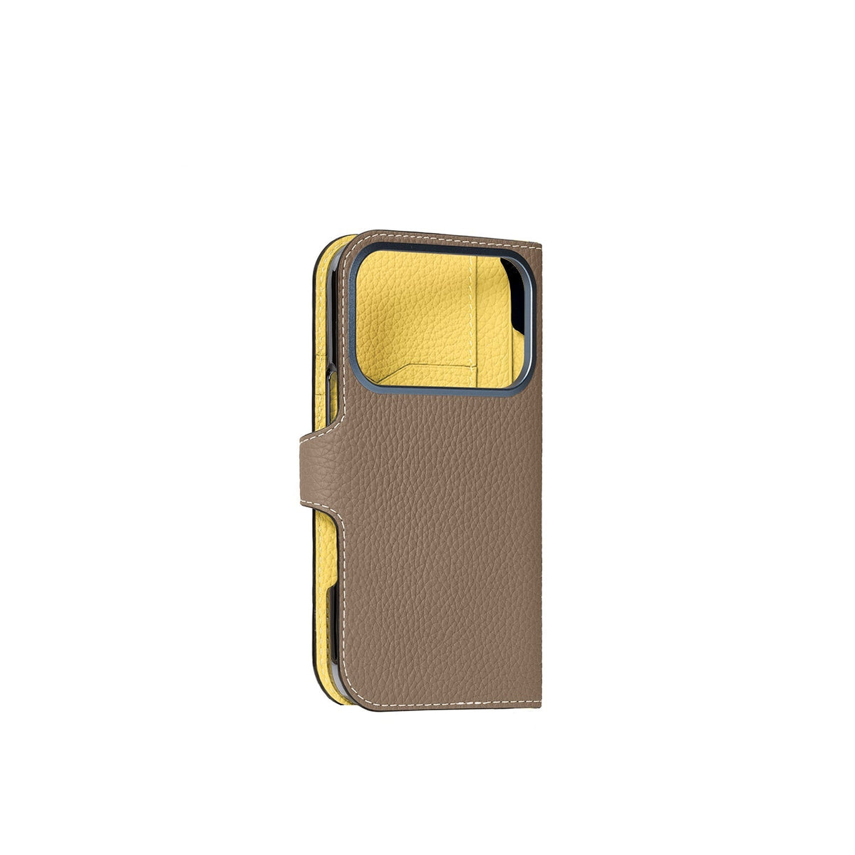 iPhone 18 Pro Belted Diary Case Shrink Leather (Etoupe × Yellow)