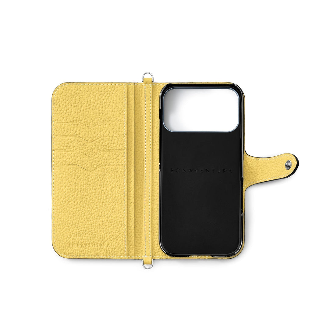 iPhone 18 Pro Max Belted Diary Case Shrink Leather (Etoupe × Yellow)
