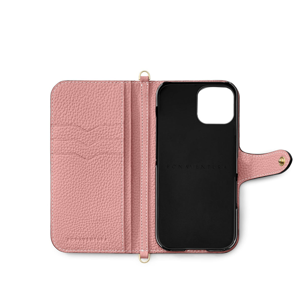 iPhone 16 Belted Diary Case Shrink Leather (Greige × Coral Pink)