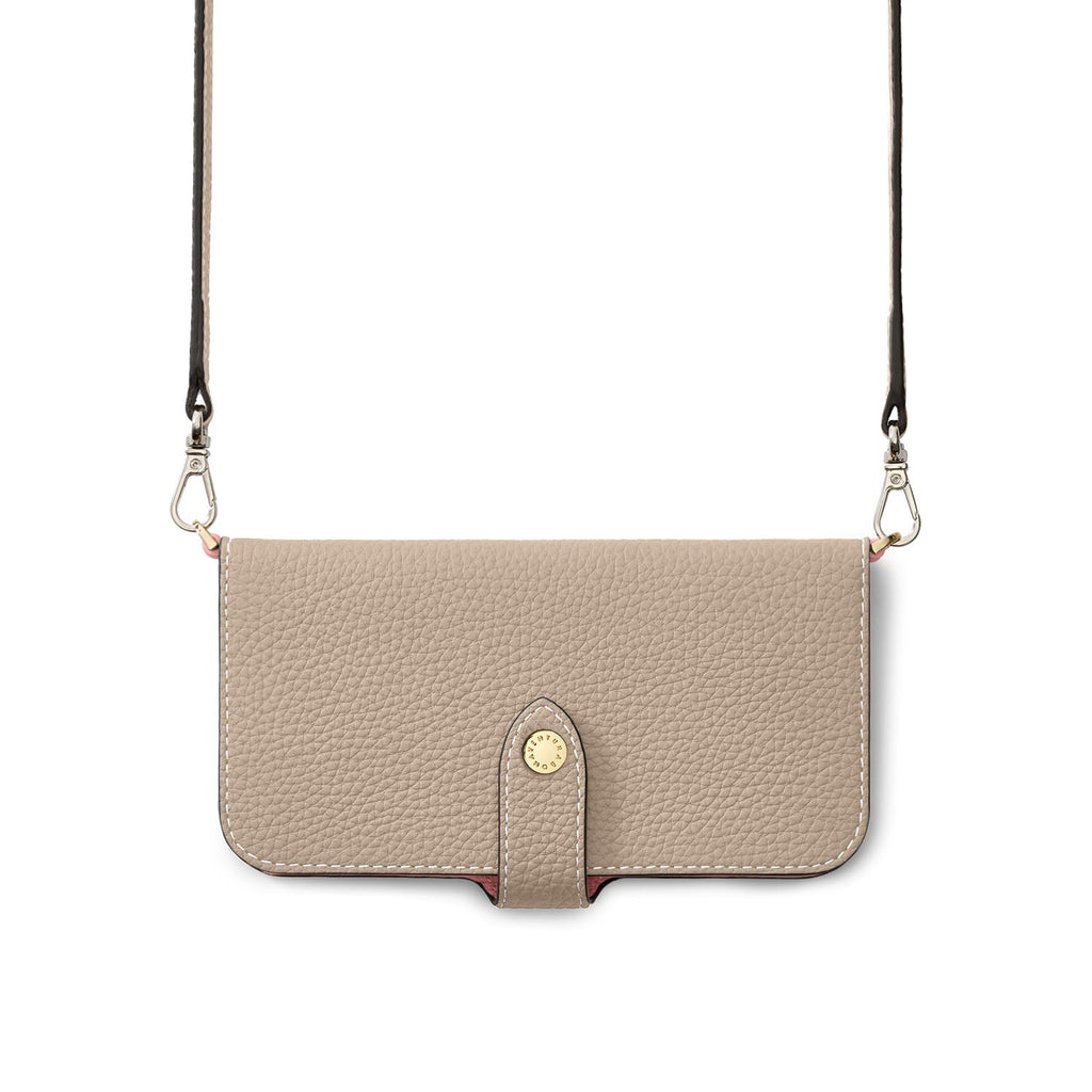 iPhone 16 Belted Diary Case Shrink Leather (Greige × Coral Pink)