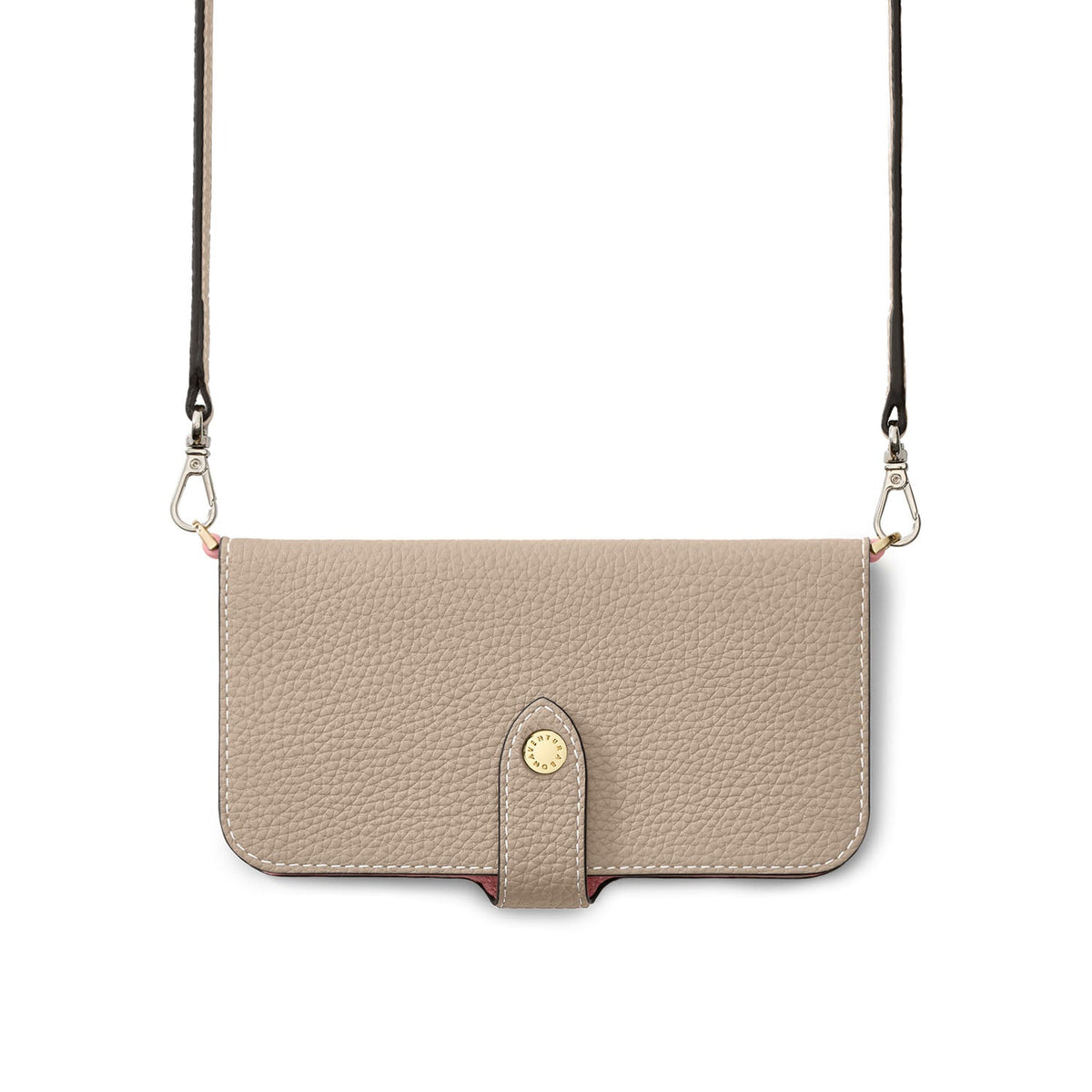 iPhone 16 Belted Diary Case Shrink Leather (Greige × Coral Pink)