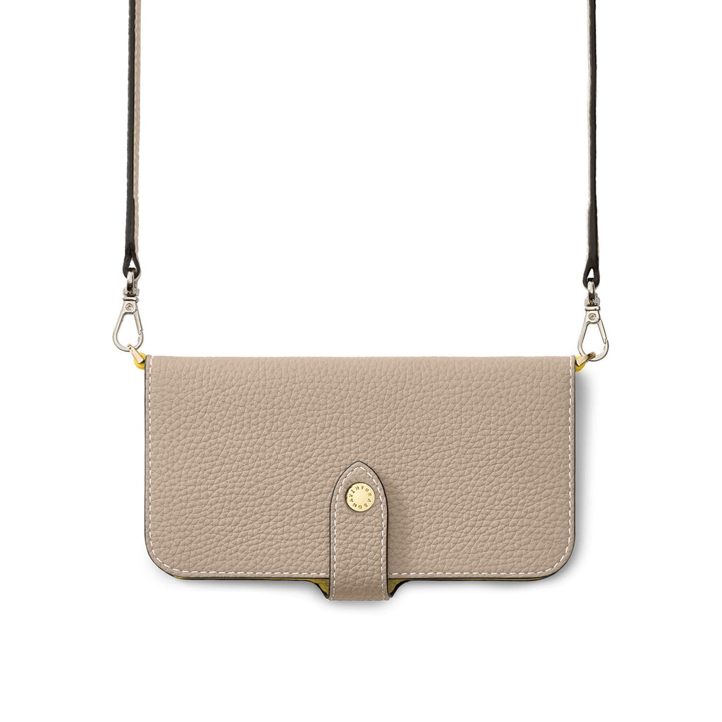 iPhone 16 Belted Diary Case Shrink Leather (Greige × Yellow)