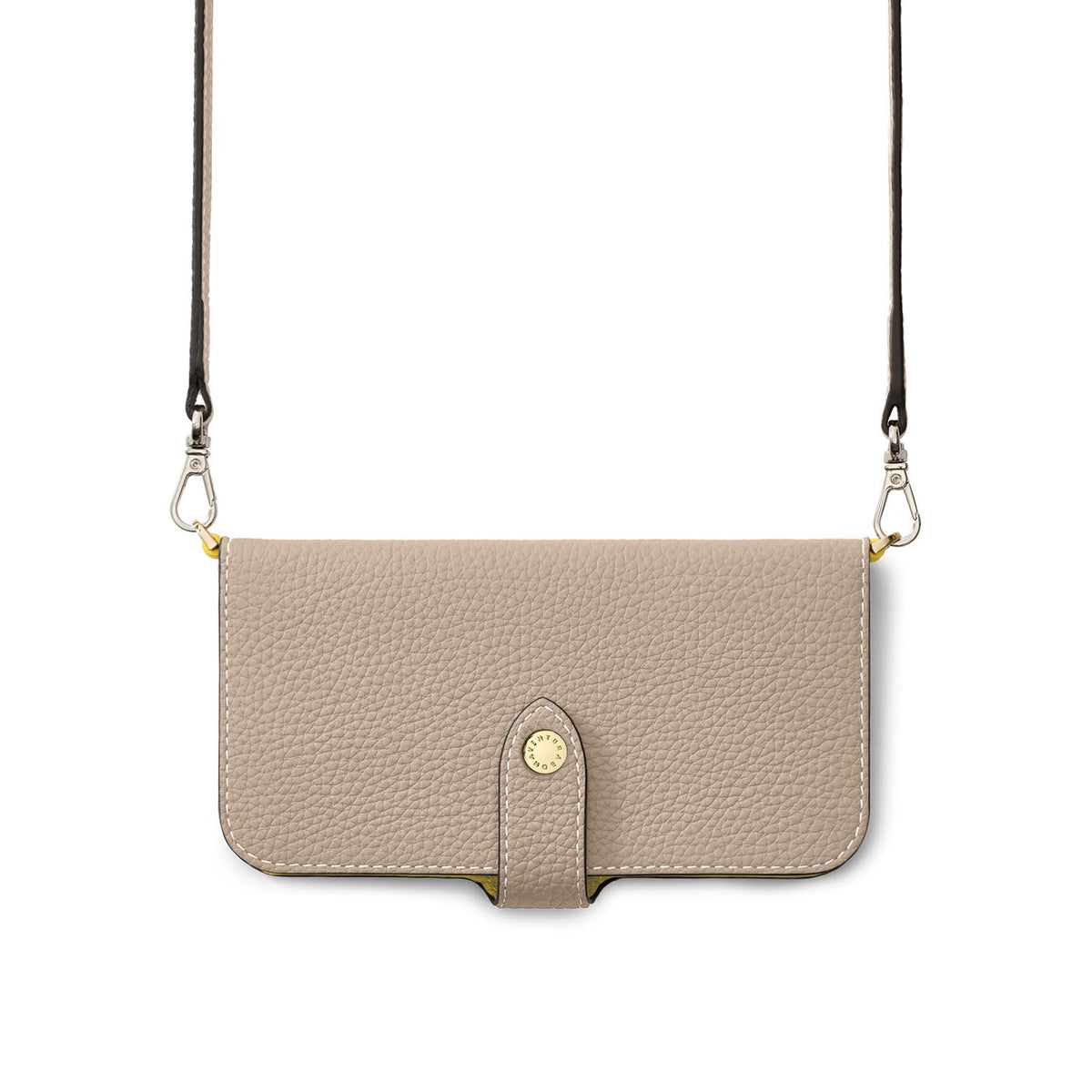 iPhone 16 Belted Diary Case Shrink Leather (Greige × Yellow)
