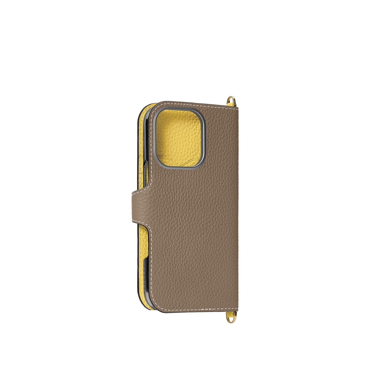 iPhone 16 Pro Belted Diary Case Shrink Leather (Etoupe × Yellow)