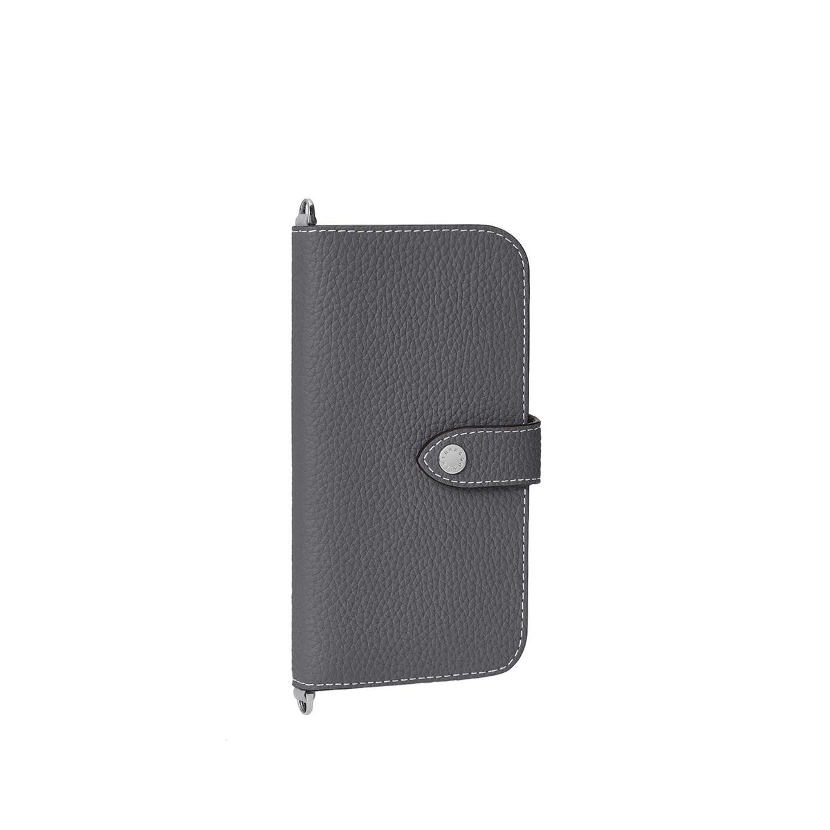 iPhone 16 Plus Belted Diary Case Shrink Leather (Charcoal Gray × True Gray)