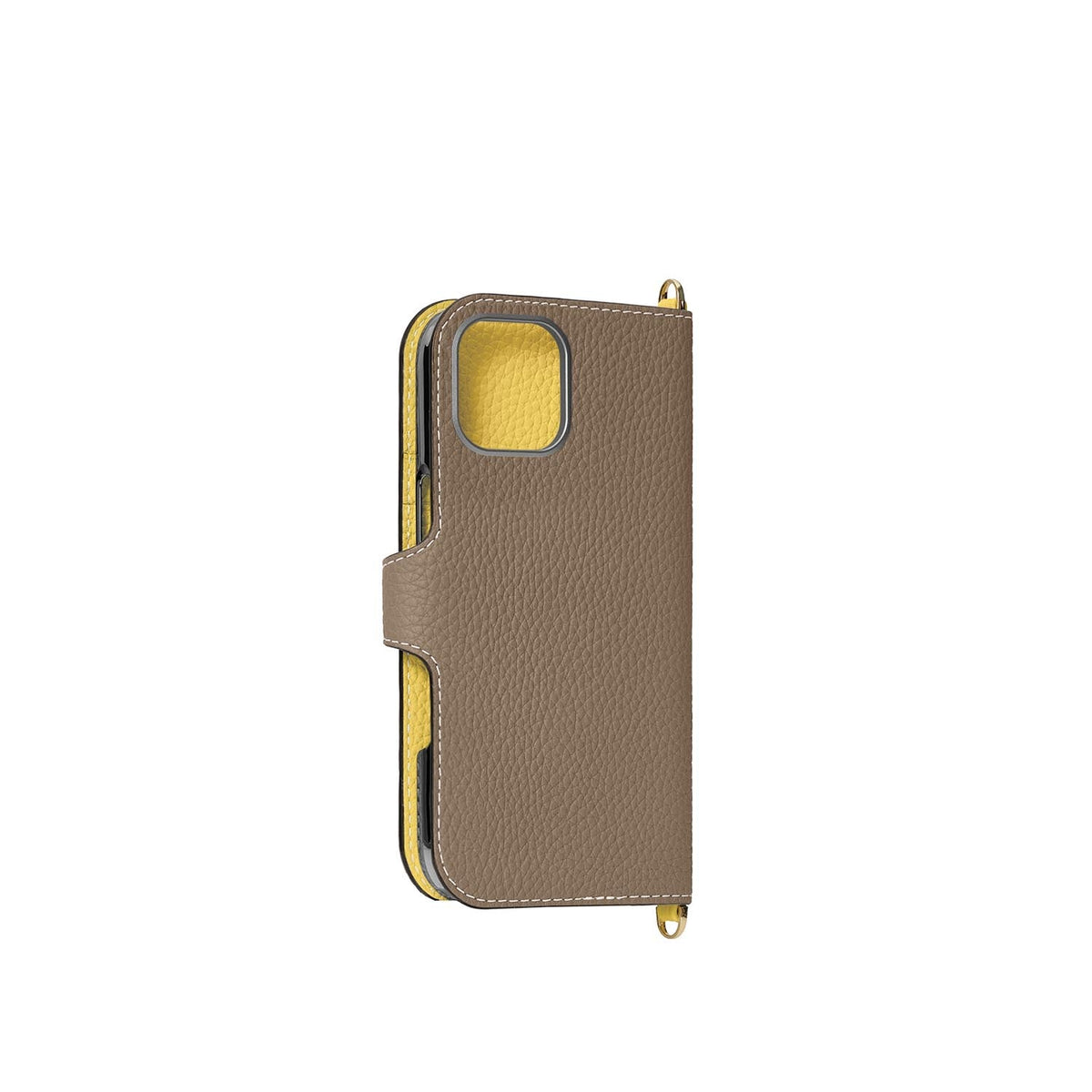 iPhone 16 Plus Belted Diary Case Shrink Leather (Etoupe × Yellow)