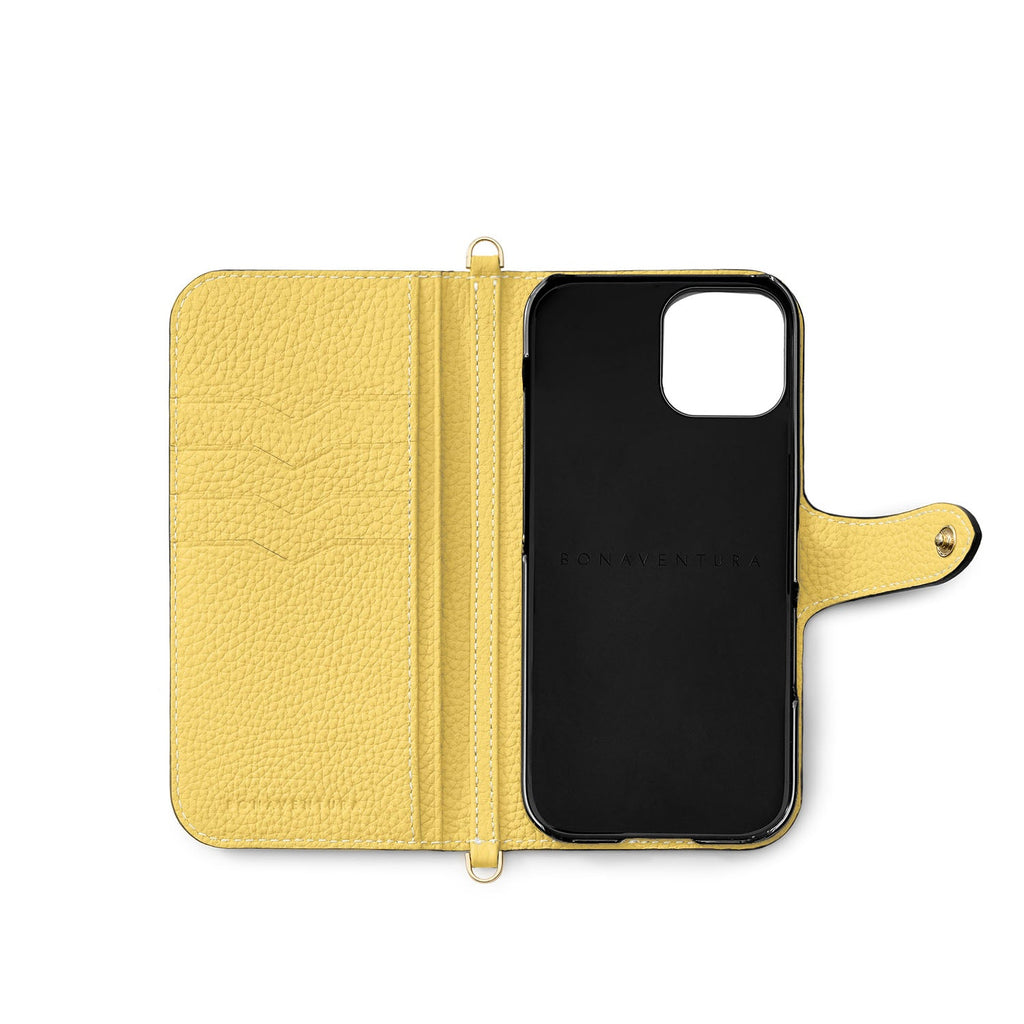 iPhone 16 Plus Belted Diary Case Shrink Leather (Etoupe × Yellow)