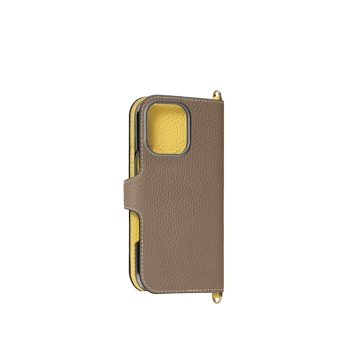 iPhone 16 Pro Max Belted Diary Case Shrink Leather (Etoupe × Yellow)