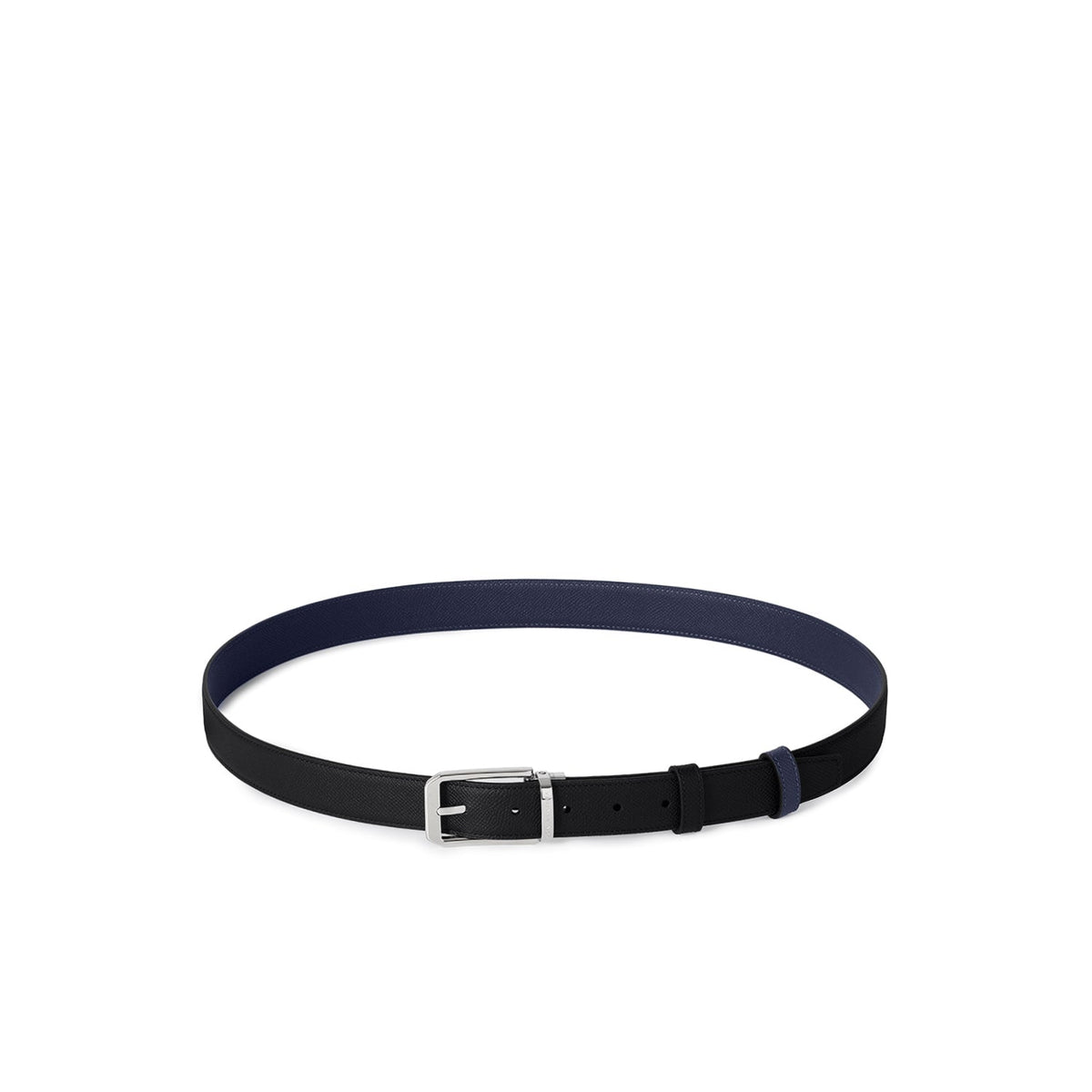 Men's Reversible Square Cut Buckle Belt (Black × Navy - 30mm - Nobile Leather × Nobile Leather)