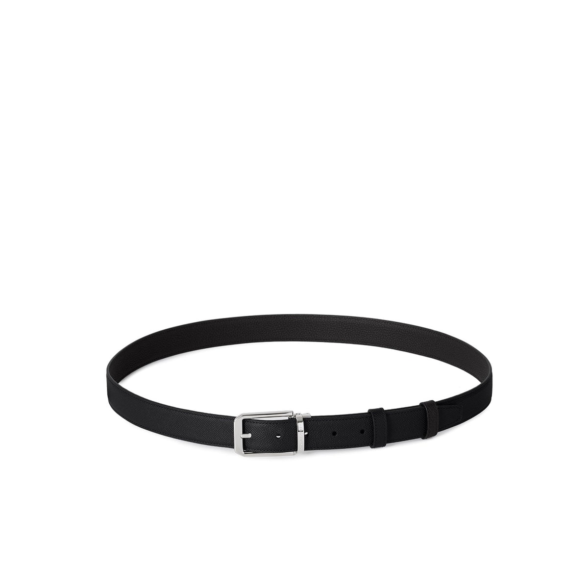 Men's Reversible Square Cut Buckle Belt (Black × Black - 30mm - Nobile Leather × Shrink Leather)