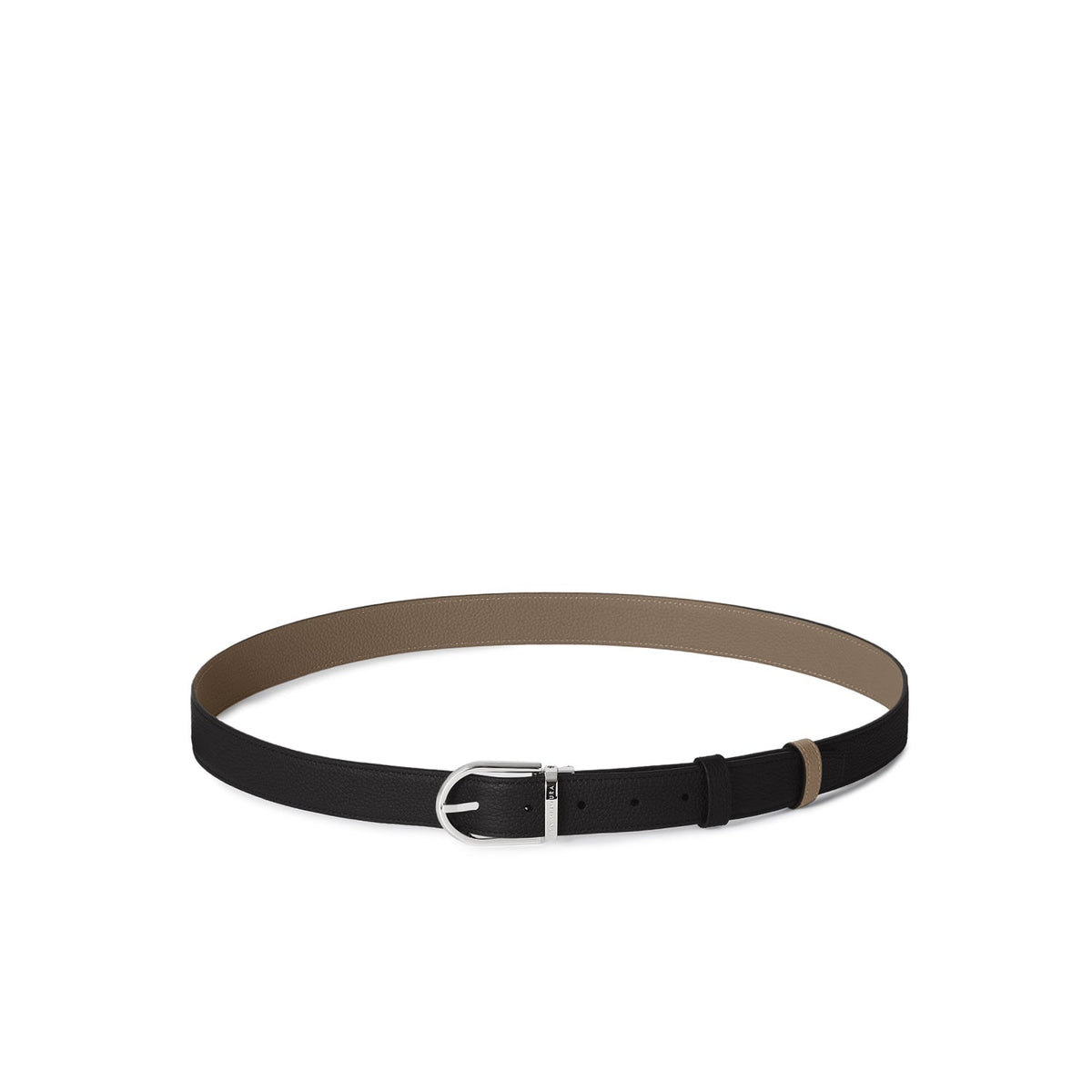 Men's Reversible Round Buckle Belt (Black × Etoupe - 30mm - Shrink Leather × Shrink Leather)