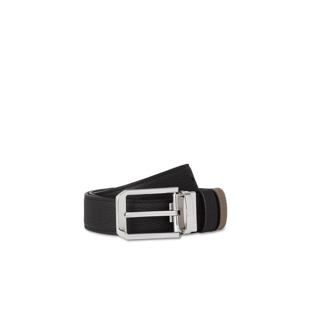 Men's Reversible Square Cut Buckle Belt (Black × Etoupe - 30mm - Shrink Leather × Shrink Leather)