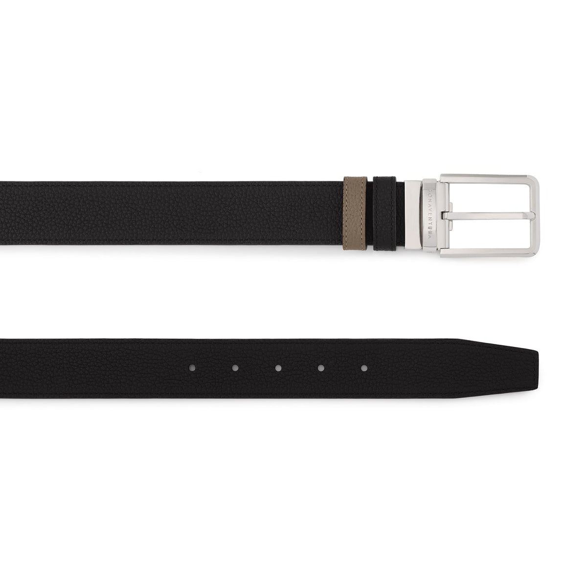 Men's Reversible Square Cut Buckle Belt (Black × Etoupe - 30mm - Shrink Leather × Shrink Leather)