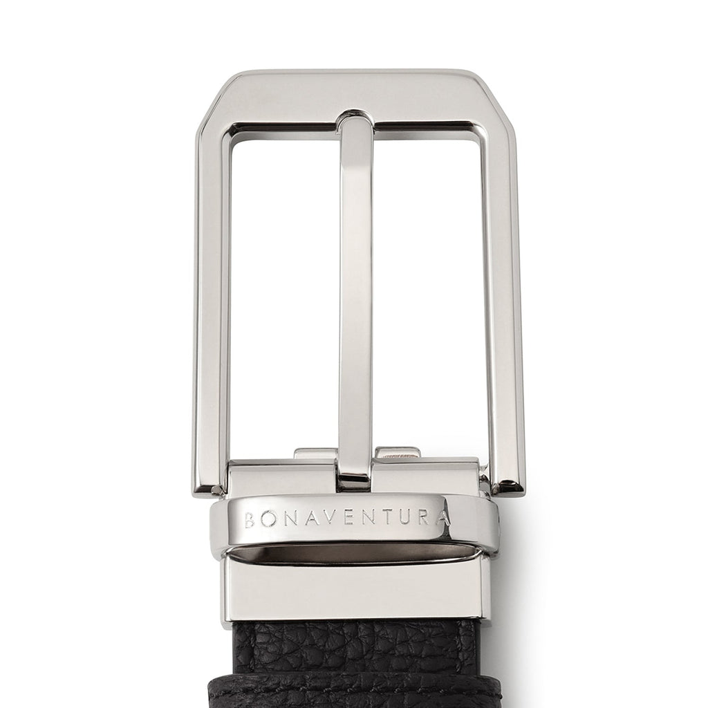 Men's Reversible Square Cut Buckle Belt (Black × Etoupe - 30mm - Shrink Leather × Shrink Leather)
