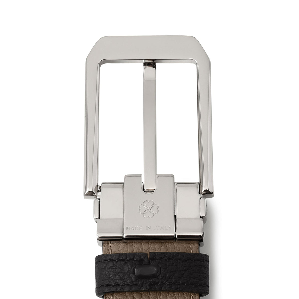 Men's Reversible Square Cut Buckle Belt (Black × Etoupe - 30mm - Shrink Leather × Shrink Leather)