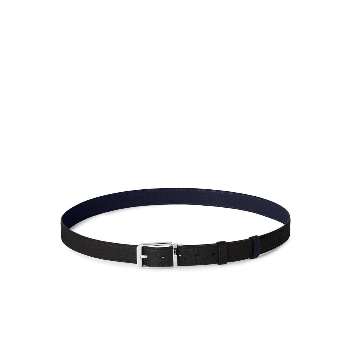 Men's Reversible Square Cut Buckle Belt (Black × Navy - 30mm - Shrink Leather × Shrink Leather)
