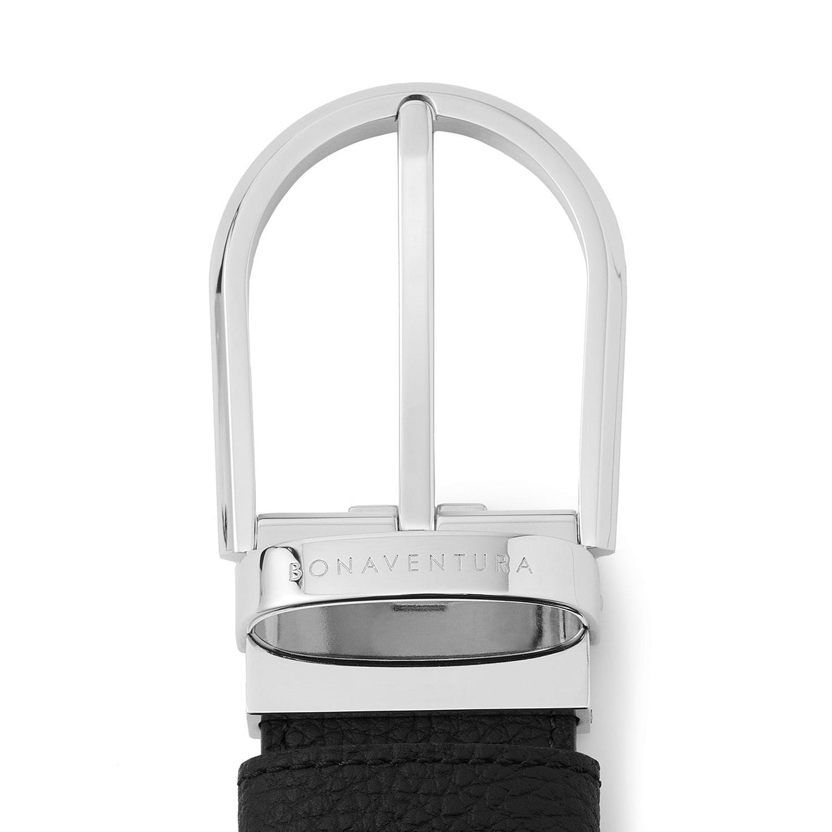 Men's Reversible Round Buckle Belt (Black × Etoupe - 35mm - Shrink Leather × Shrink Leather)