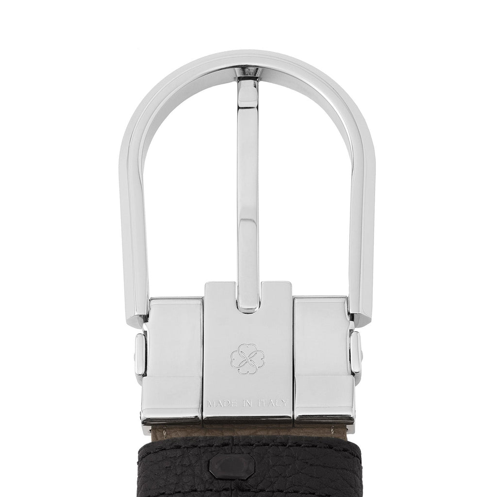 Men's Reversible Round Buckle Belt (Black × Etoupe - 35mm - Shrink Leather × Shrink Leather)