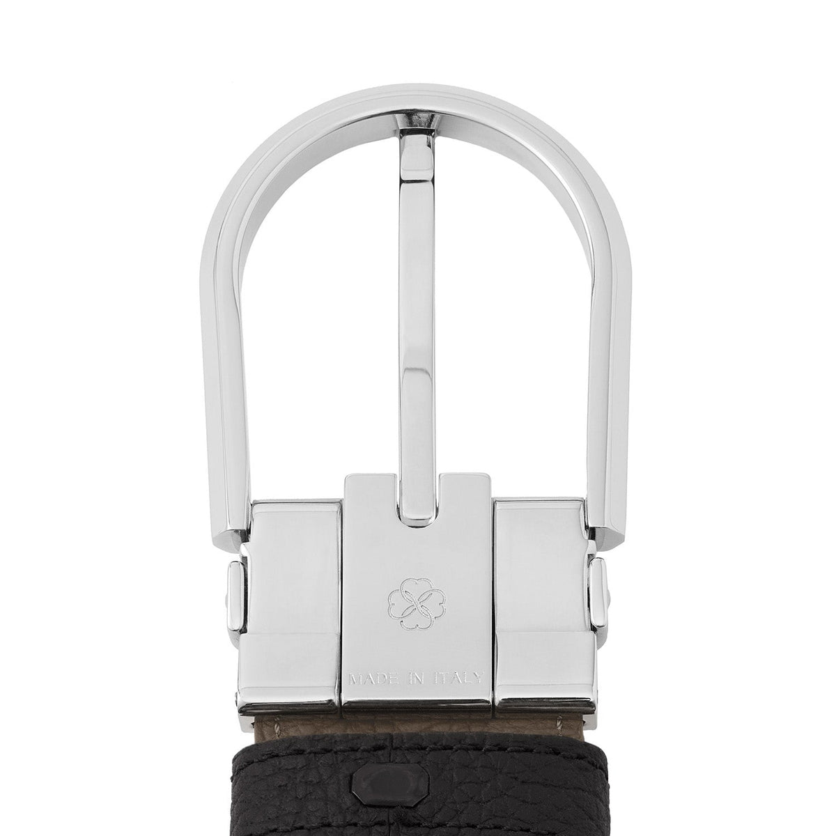 Men's Reversible Round Buckle Belt (Black × Etoupe - 35mm - Shrink Leather × Shrink Leather)