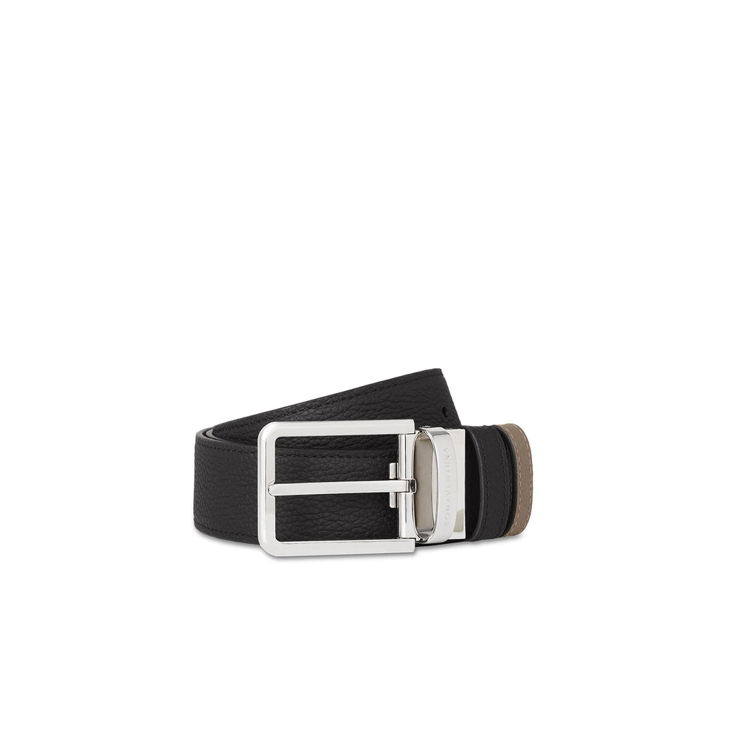 Men's Reversible Square Buckle Belt (Black × Etoupe - 35mm - Shrink Leather × Shrink Leather)