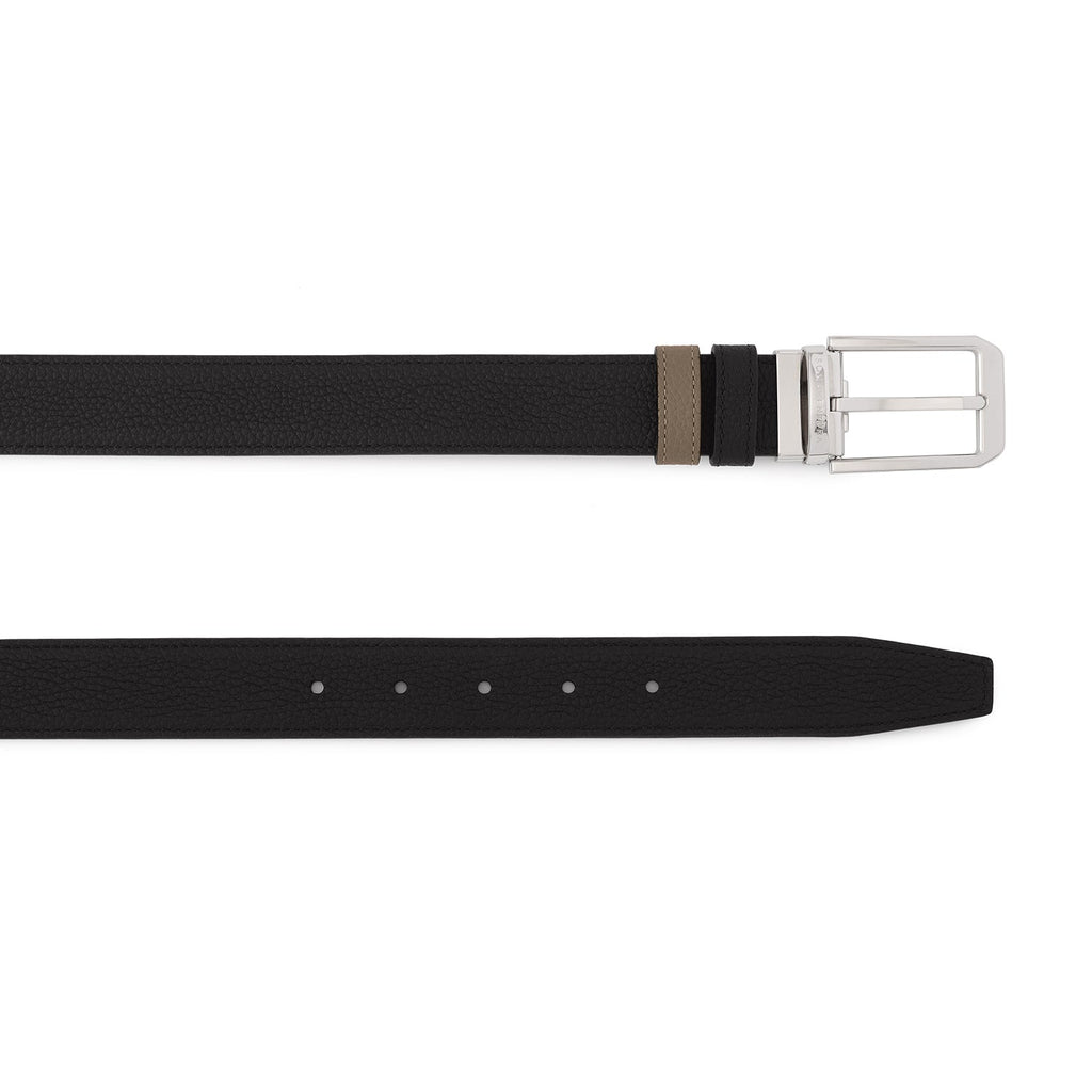 Men's Reversible Square Buckle Belt (Black × Etoupe - 35mm - Shrink Leather × Shrink Leather)