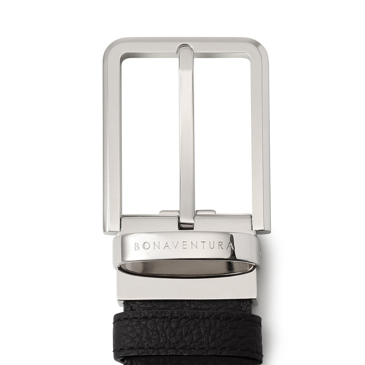 Men's Reversible Square Buckle Belt (Black × Etoupe - 35mm - Shrink Leather × Shrink Leather)