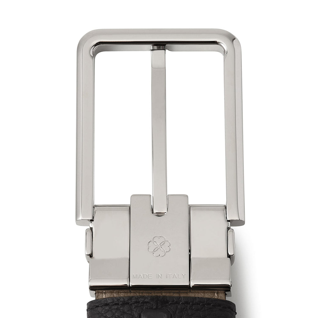 Men's Reversible Square Buckle Belt (Black × Etoupe - 35mm - Shrink Leather × Shrink Leather)