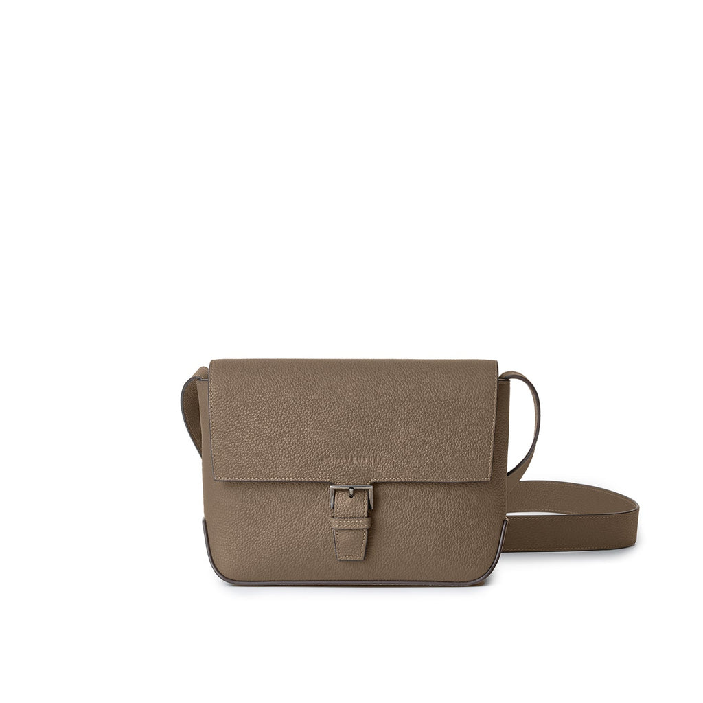 Gino Crossbody Bag with Flap Shrink Leather (Etoupe)
