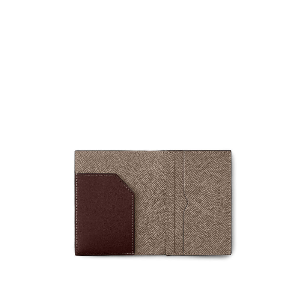 Bi-color Business Card Case with Sleeve Nobile Leather (Etoupe × Bordeaux)