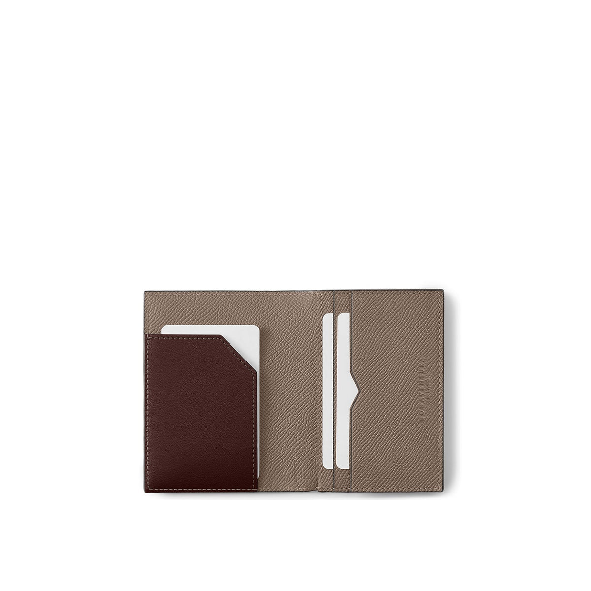 Bi-color Business Card Case with Sleeve Nobile Leather (Etoupe × Bordeaux)