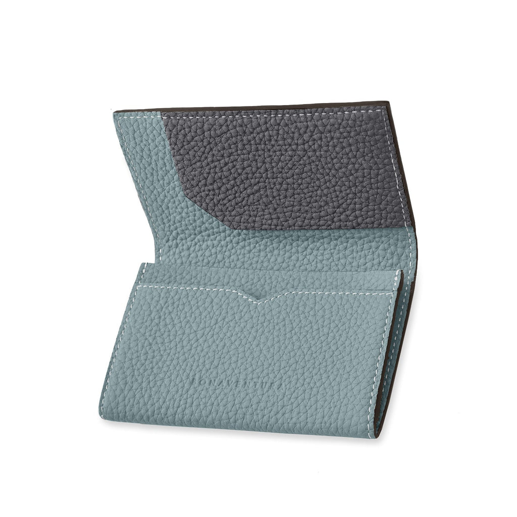 Business Card Case with Sleeve Shrink Leather (Smoky Mint × Charcoal Gray)