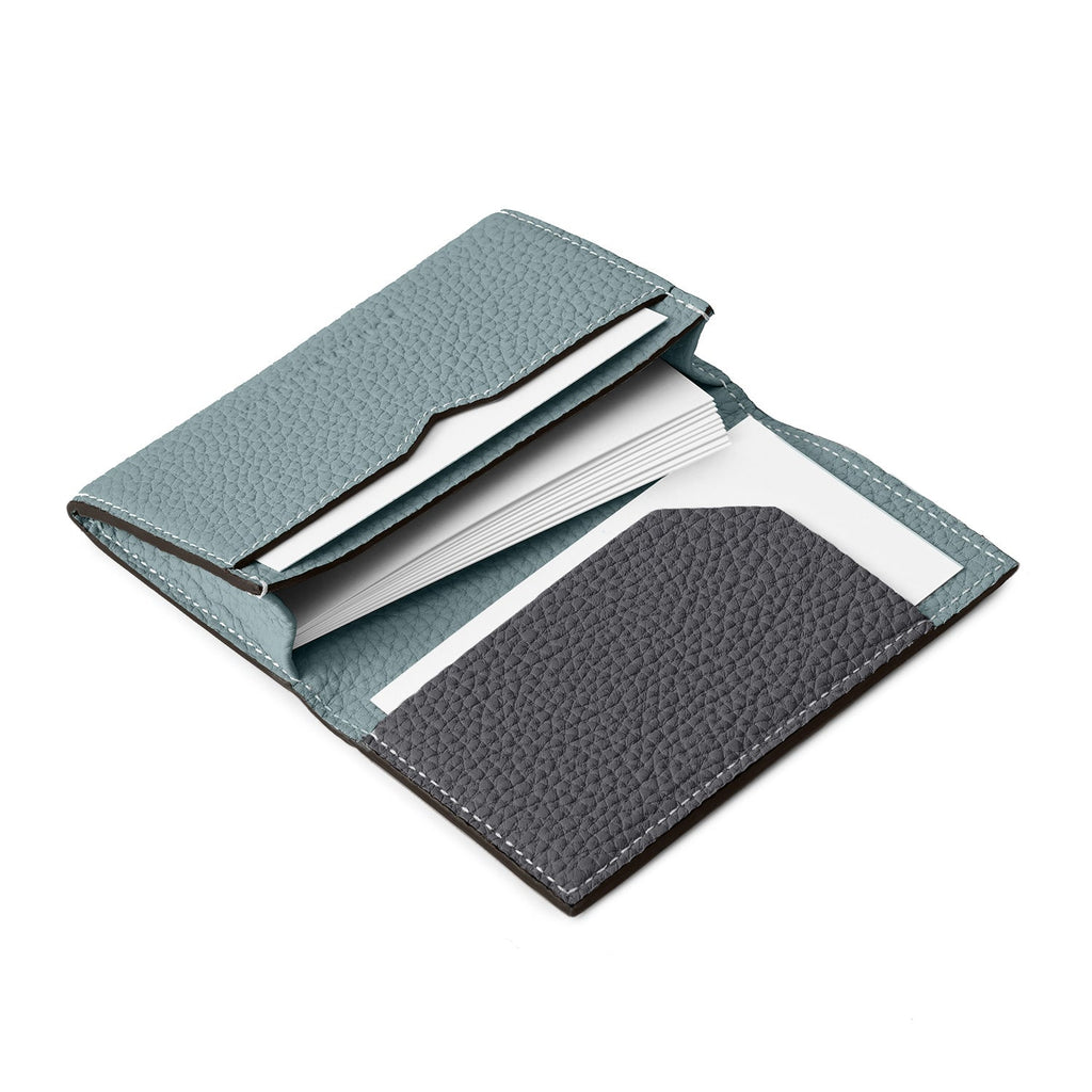 Business Card Case with Sleeve Shrink Leather (Smoky Mint × Charcoal Gray)
