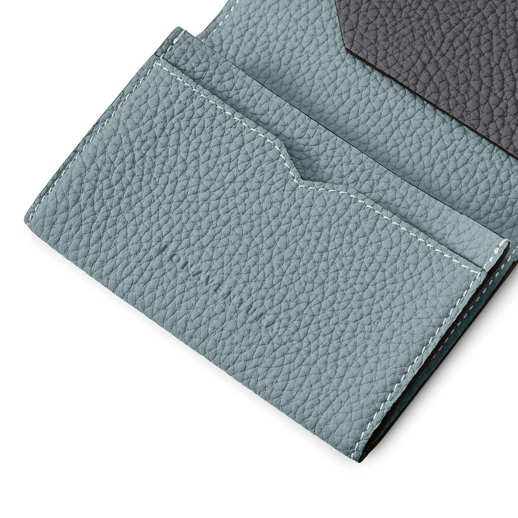 Business Card Case with Sleeve Shrink Leather (Smoky Mint × Charcoal Gray)