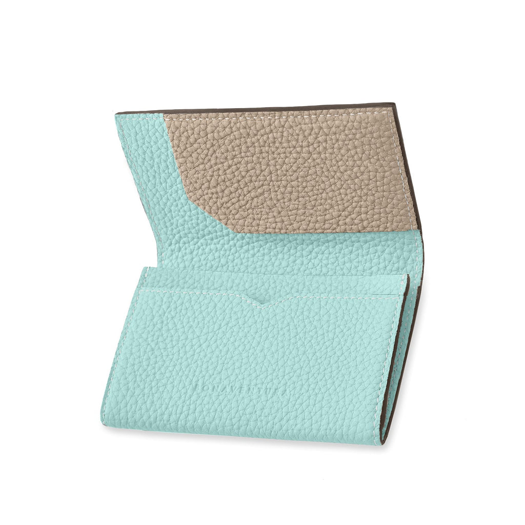 Business Card Case with Sleeve Shrink Leather (Mare Blue × Greige (Etoupe edge paint))