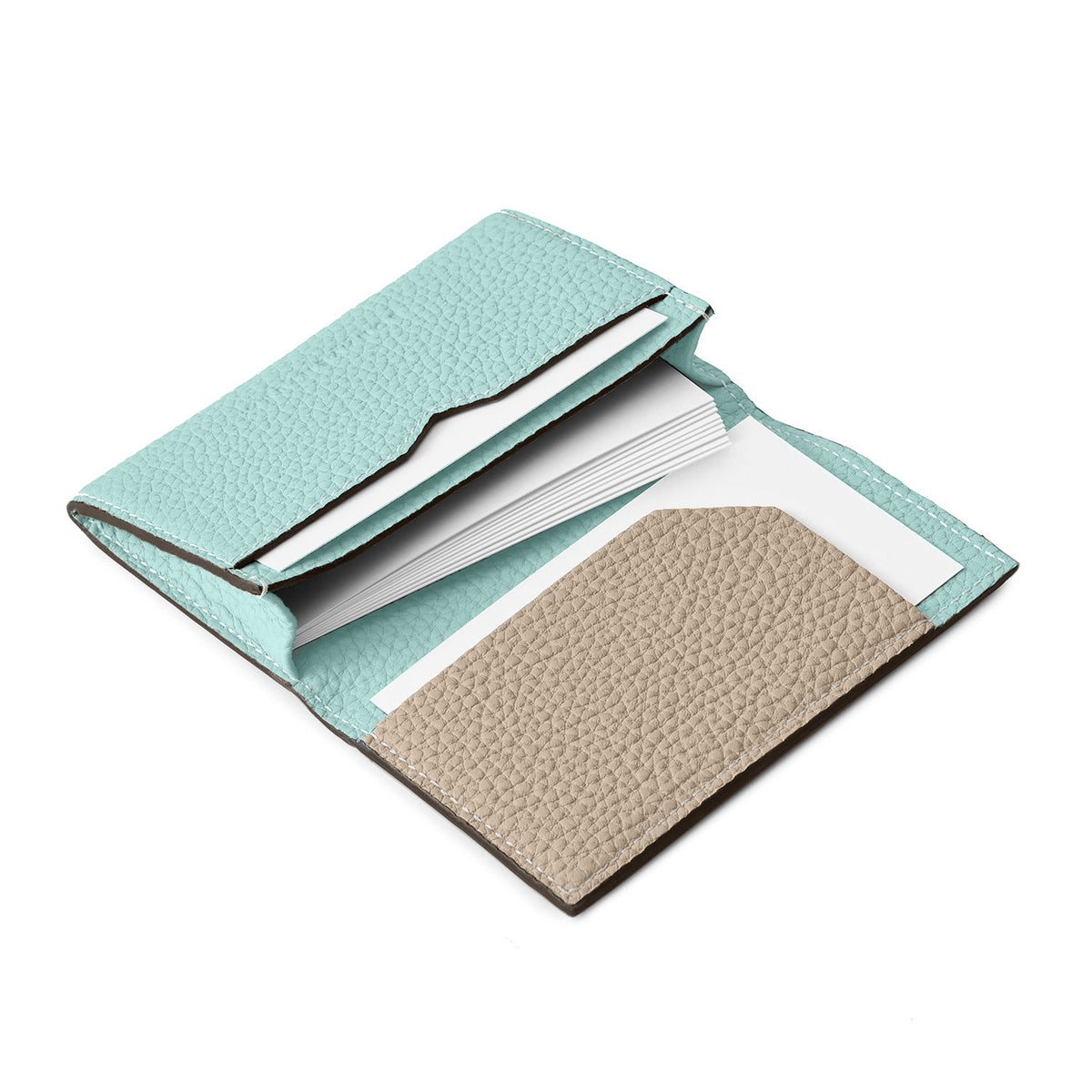 Business Card Case with Sleeve Shrink Leather (Mare Blue × Greige (Etoupe edge paint))