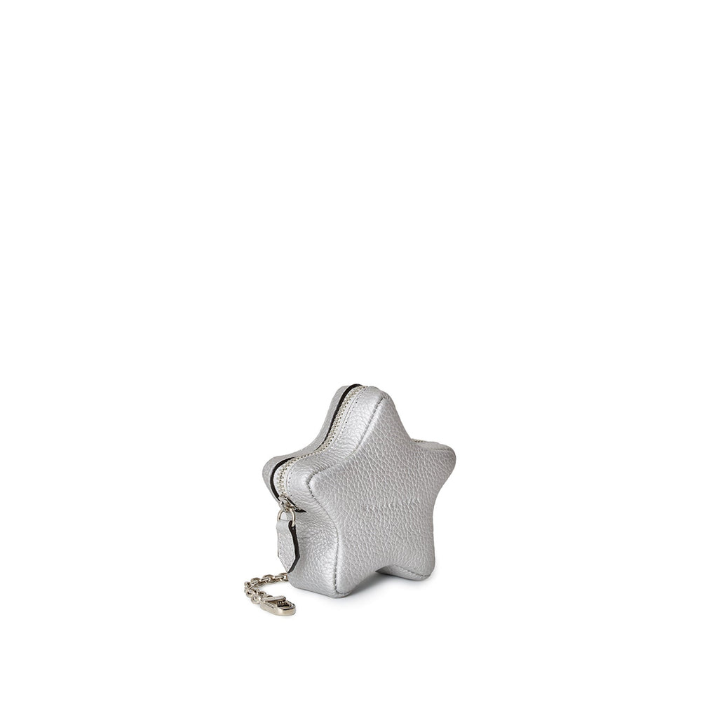 Star Mini Pouch with Chain Shrink Leather (Silver)