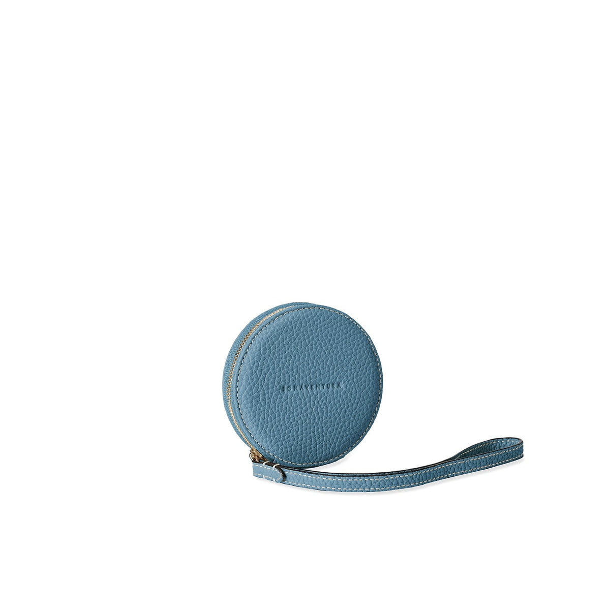 Gusseted Round Coin Case Shrink Leather (Blue Cyan)